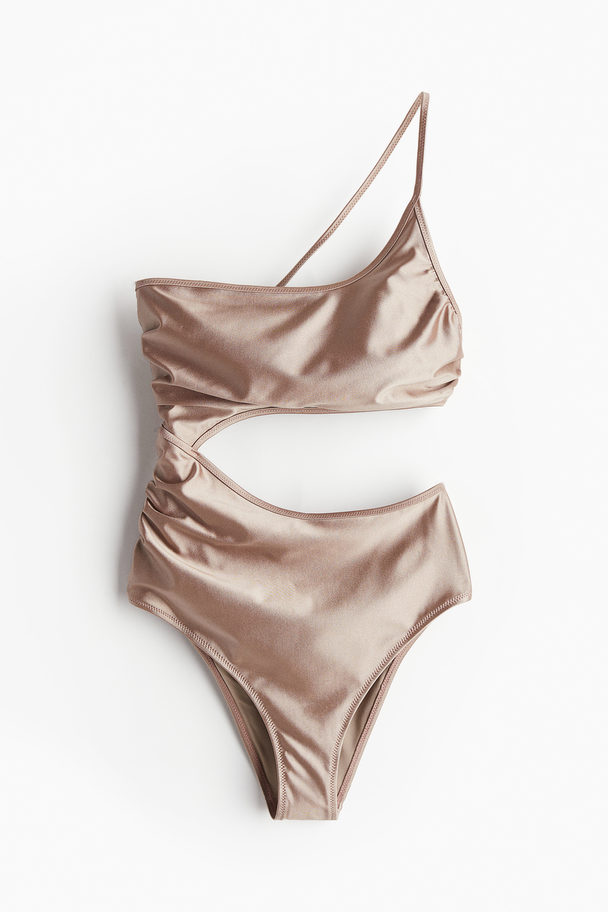 H&M Padded-cup Cut-out Swimsuit Beige