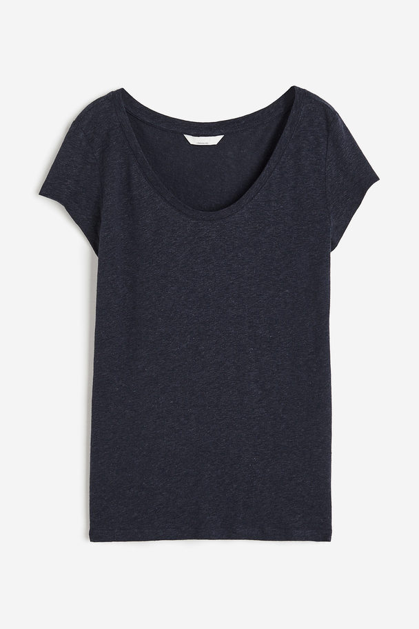 H&M Linen-blend T-shirt Dark Blue