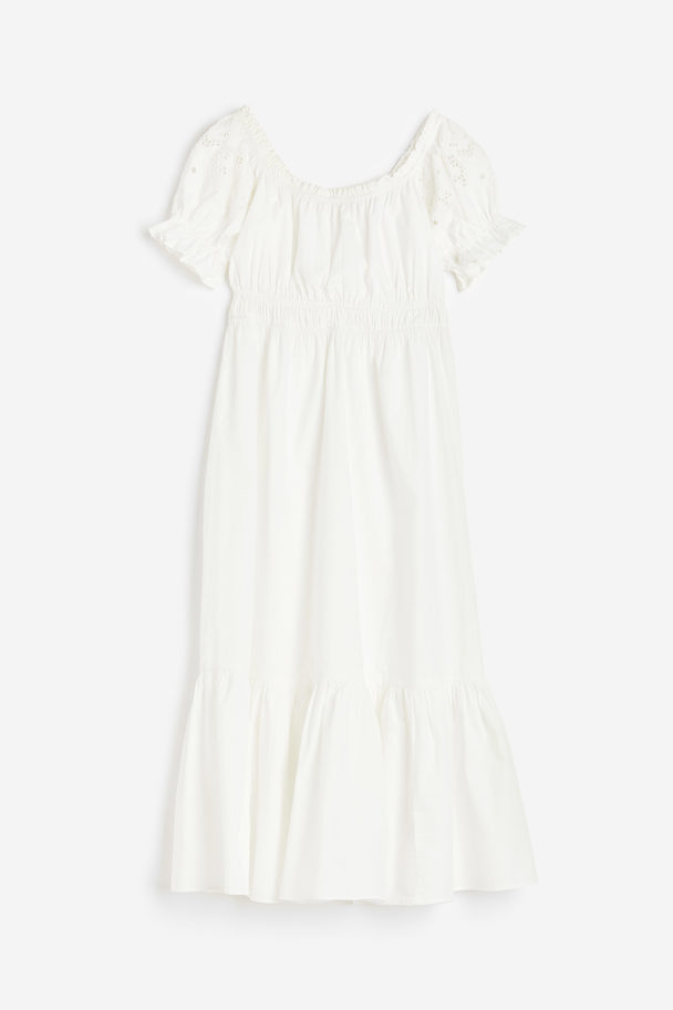 H&M Schulterfreies Baumwollkleid Weiß