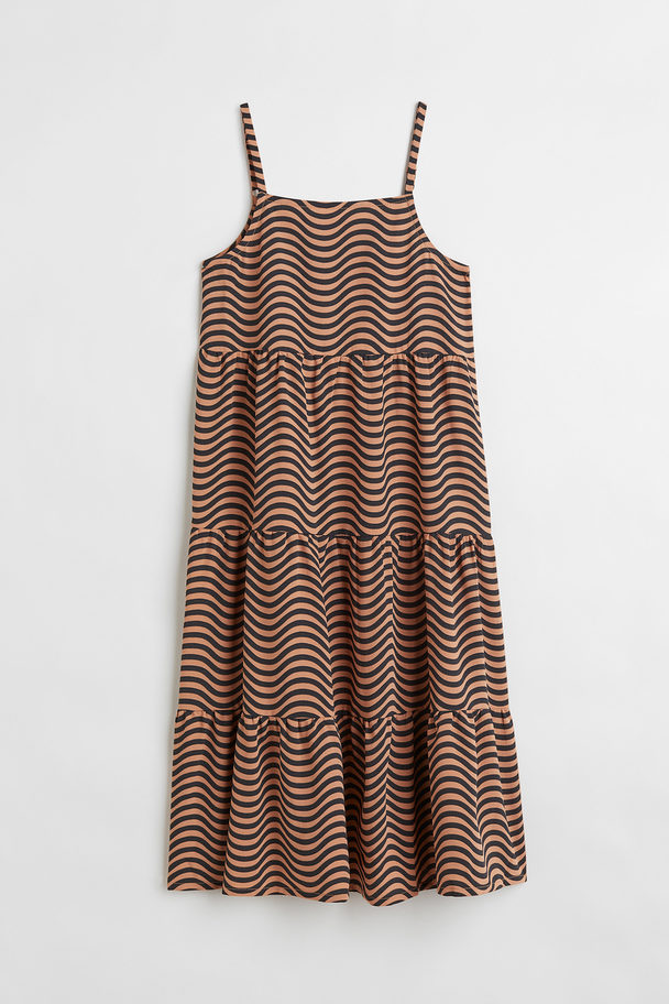 H&M Tiered Dress Dark Beige/patterned