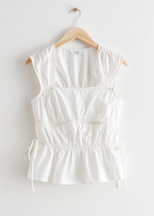 & Other Stories Shirred Cotton Top White