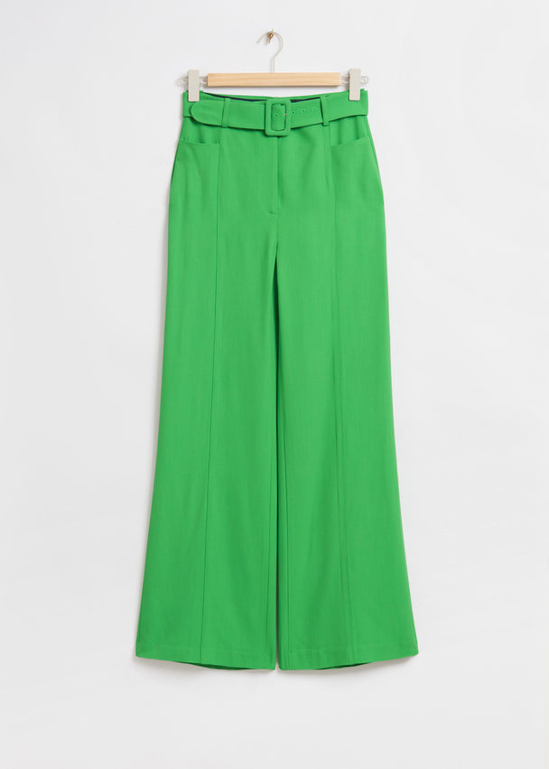 & Other Stories High Waist Pintuck Crease Trousers Bright Green