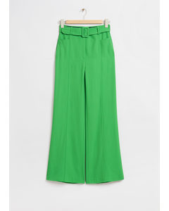 High Waist Pintuck Crease Trousers Bright Green