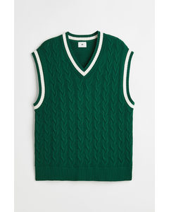 Relaxed Fit Cable-knit Sweater Vest Dark Green/white