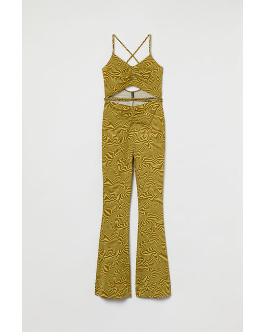 H&M Fitted Jumpsuit Yellow-green/patterned