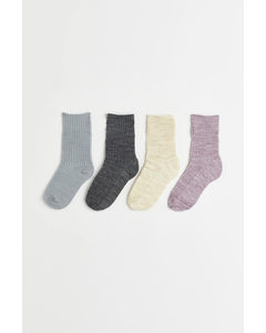 4-pack Wool-blend Socks Light Beige/purple