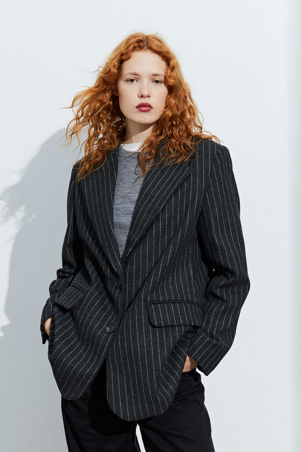H&M Single-breasted Jacket Dark Grey/pinstriped
