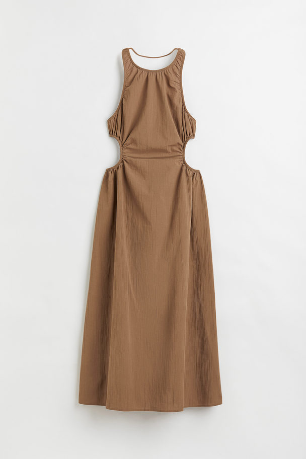 H&M Gerafftes Kleid mit Cut-outs Dunkelbeige