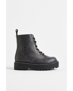 Warm-lined Boots Dark Grey/leopard Print