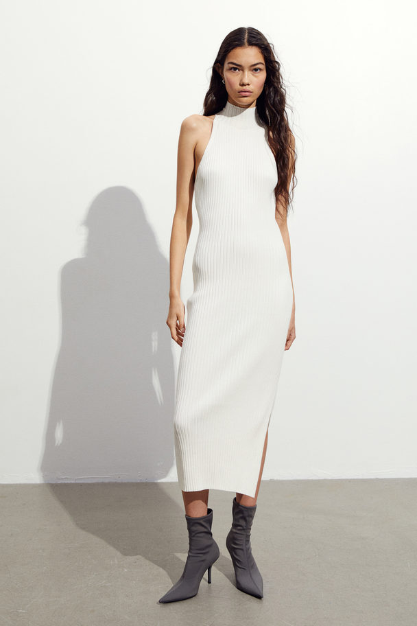 H&M Rib-knit Turtleneck Dress White