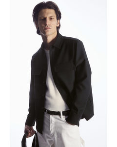 Flap-pocket Wool-blend Overshirt Black