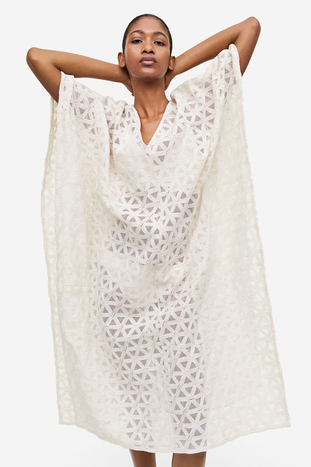 H&M Lace-knit Kaftan Dress Cream
