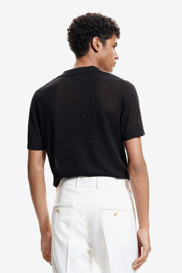 H&M Slim Fit Glitrende Poloshirt Sort