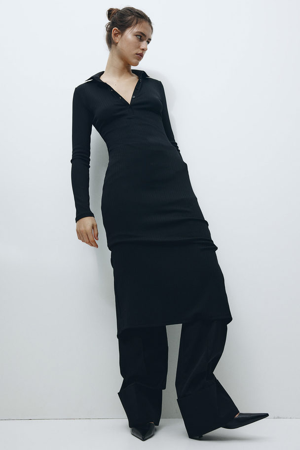 H&M Jerseykleid mit Kragen Schwarz