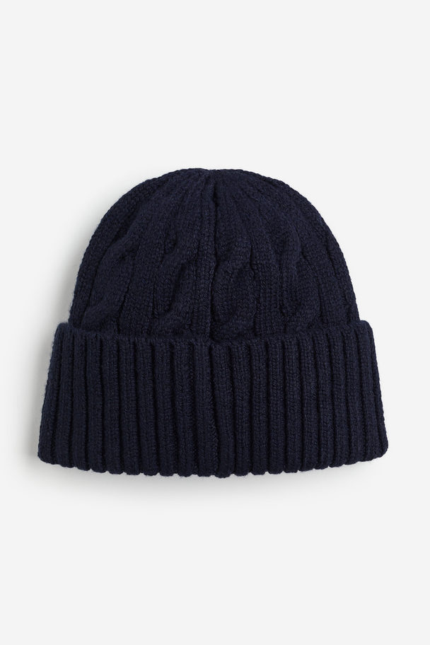H&M Cable-knit Hat Navy Blue