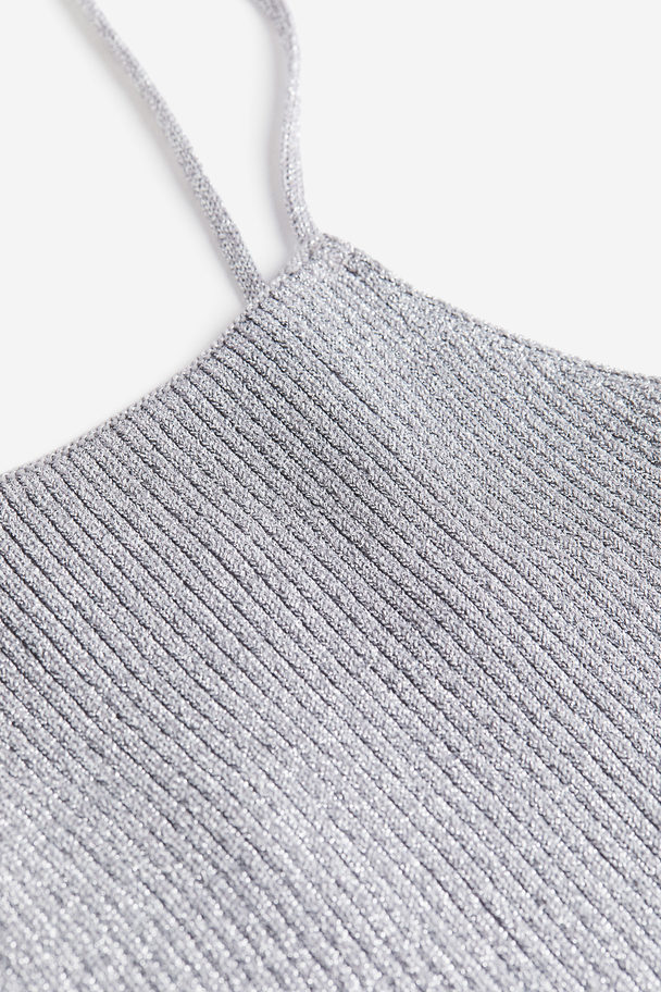 H&M Rib-knit Strappy Top Silver-coloured
