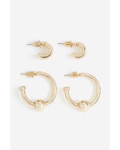 2 Pairs Hoop Earrings Gold-coloured