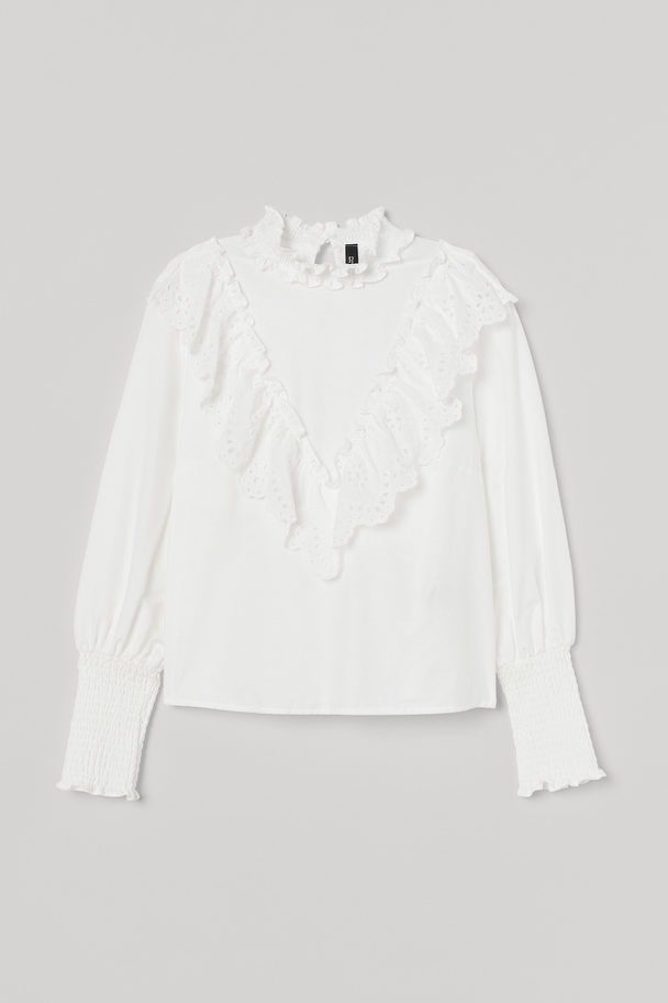 H&M Bluse mit Smokdetails Weiß