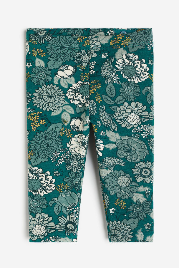 H&M Brushed-inside Leggings Dark Turquoise/floral