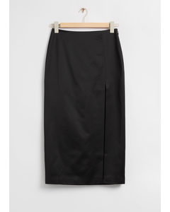 Fitted Midi Slit Skirt Black