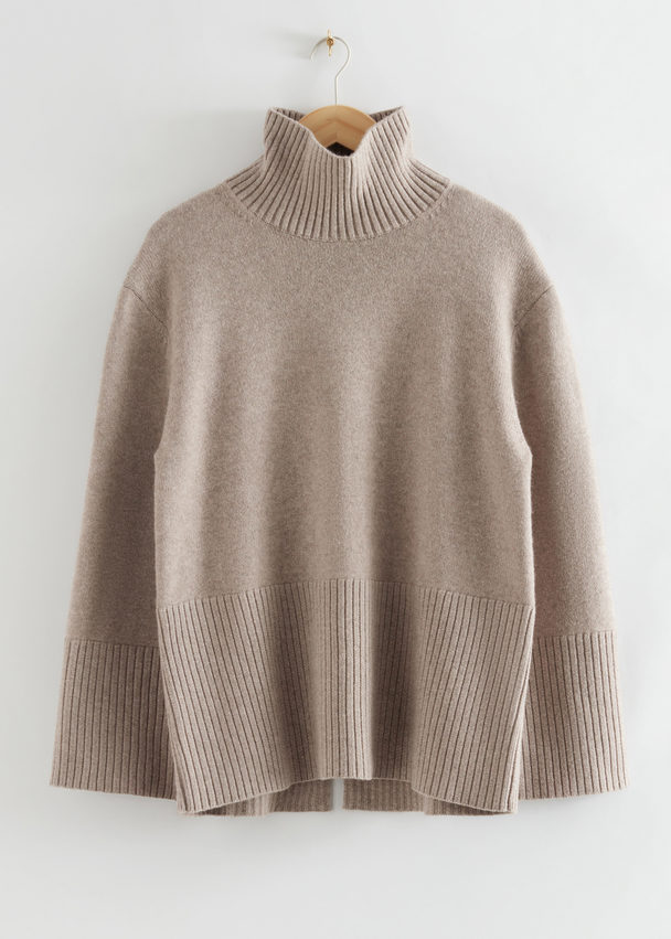 & Other Stories Oversized Wool Knit Turtleneck Light Brown