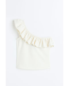 Flounced One-shoulder Top White