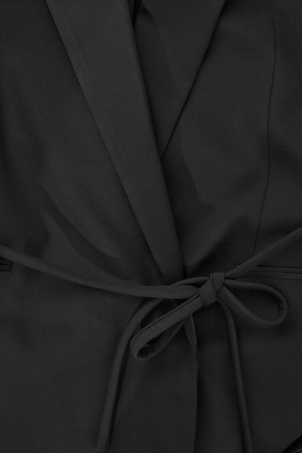 COS Belted Satin-lapel Tuxedo Blazer Black