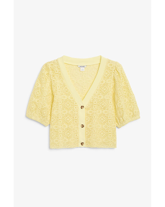 Monki Crop Crochet Knit Cardigan Light Yellow