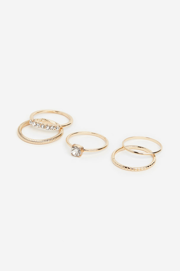 H&M Set Van 5 Metalen Ringen Goudkleurig