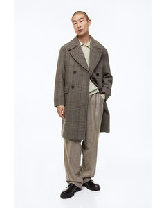 Double-breasted Wool-blend Coat Beige/checked