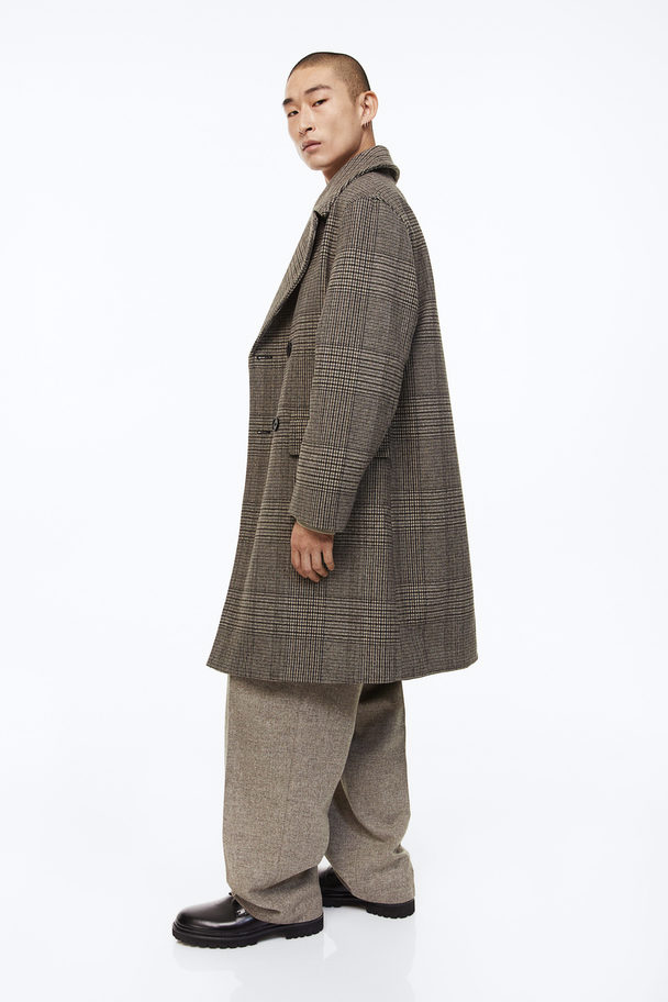 H&M Double-breasted Wool-blend Coat Beige/checked