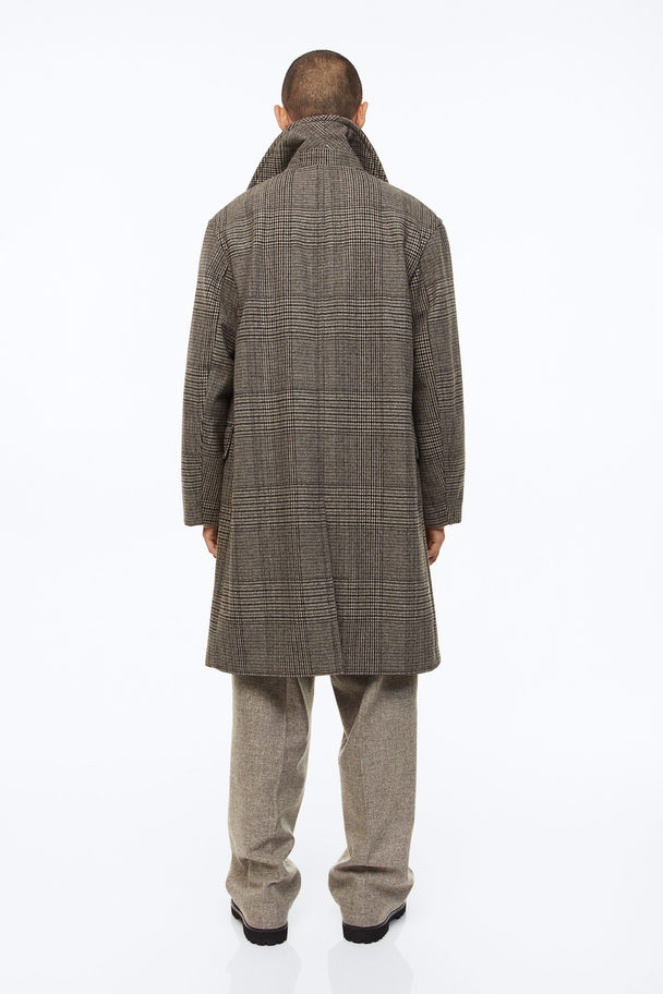 H&M Double-breasted Wool-blend Coat Beige/checked