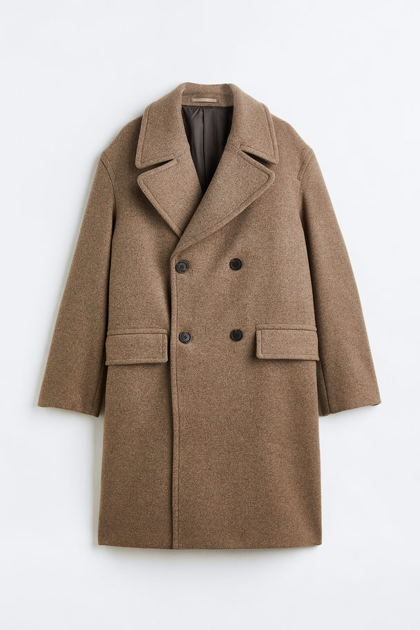 H&M Zweireihiger Mantel aus Wollmix Dunkelbeigemeliert
