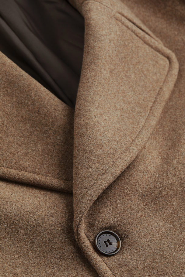 H&M Double-breasted Wool-blend Coat Dark Beige Marl