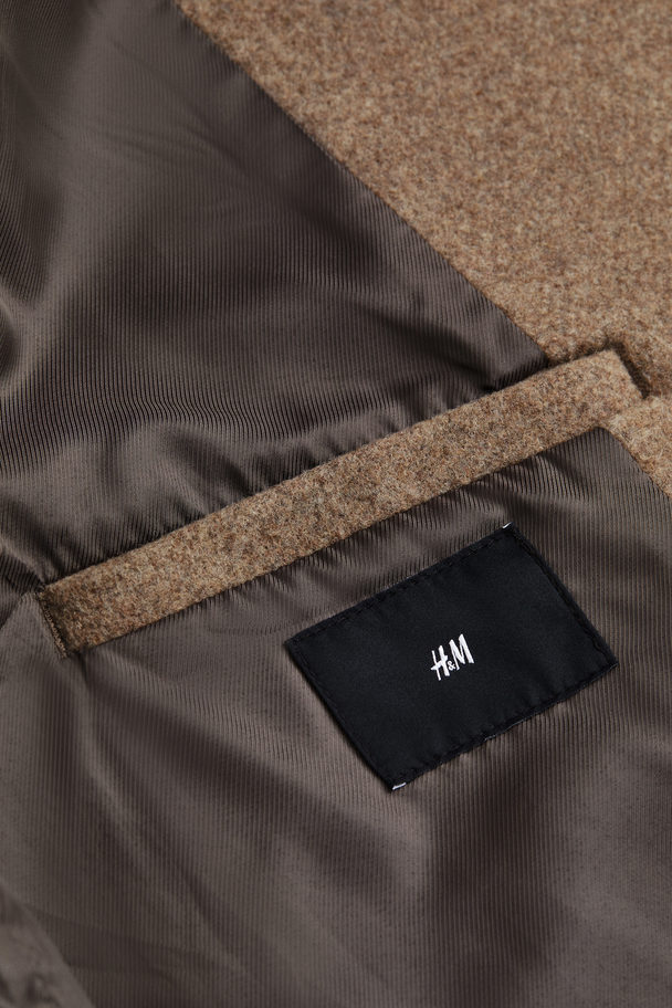 H&M Double-breasted Wool-blend Coat Dark Beige Marl