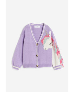 Gemusterter Cardigan Lila/Einhorn