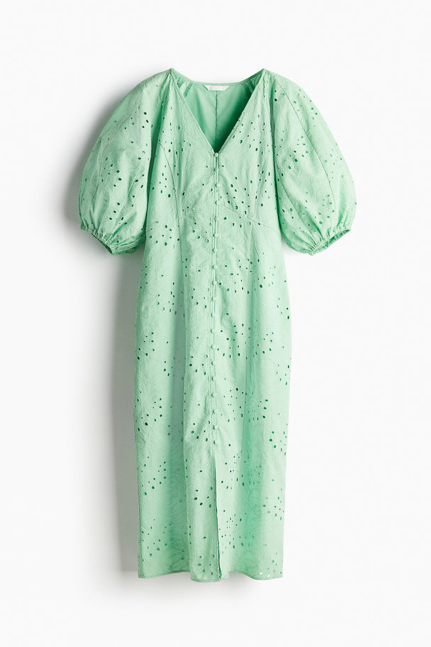 H&M Jurk Met Broderie Anglaise Mintgroen