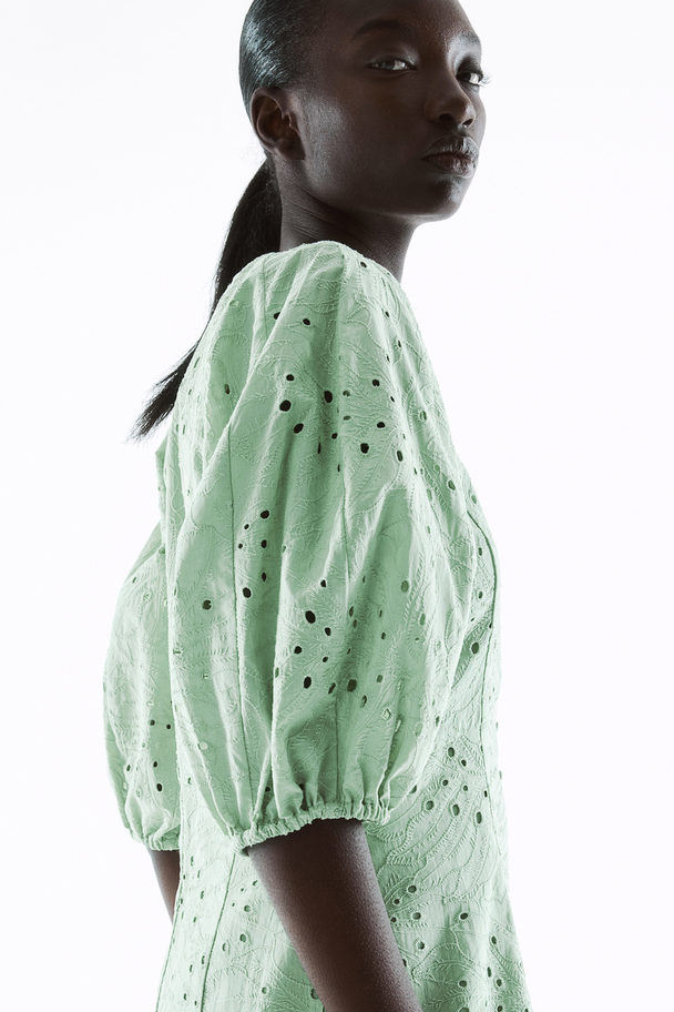 H&M Jurk Met Broderie Anglaise Mintgroen