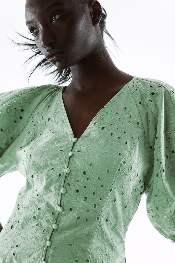 H&M Jurk Met Broderie Anglaise Mintgroen