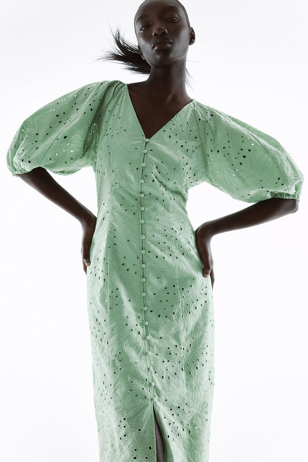 H&M Jurk Met Broderie Anglaise Mintgroen