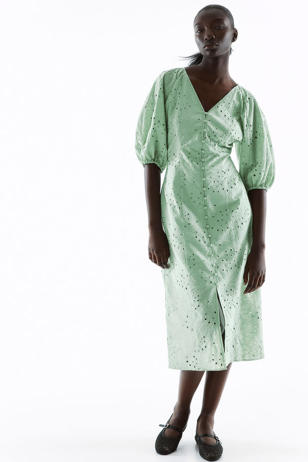 H&M Jurk Met Broderie Anglaise Mintgroen