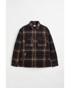 Relaxed Fit Padded Shacket Dark Brown/checked