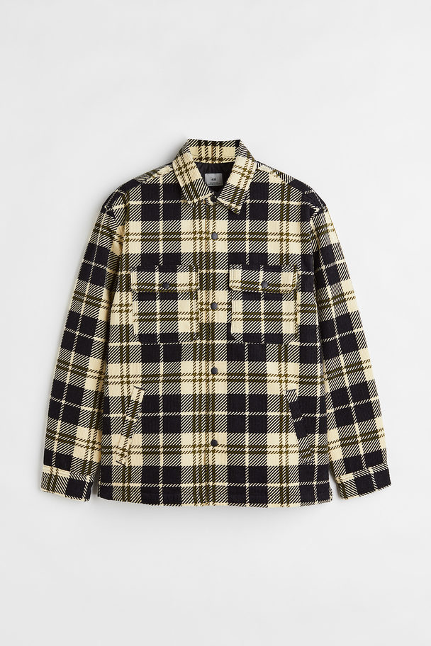 H&M Relaxed Fit Padded Shacket Yellow/black Checked