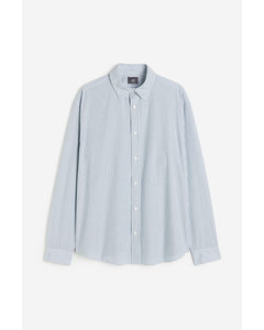 Overhemd Van Popeline - Loose Fit Lichtblauw/wit Gestreept