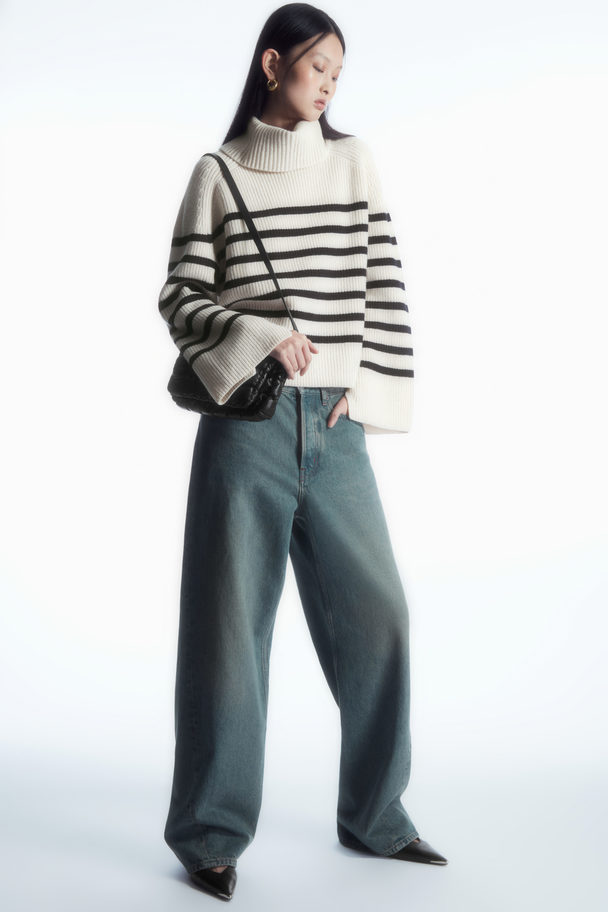 COS Striped Wool Roll-neck Jumper White / Striped