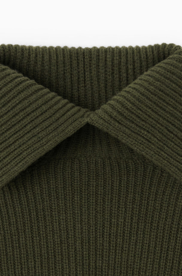 COS Striped Wool Roll-neck Jumper Khaki Green / Striped