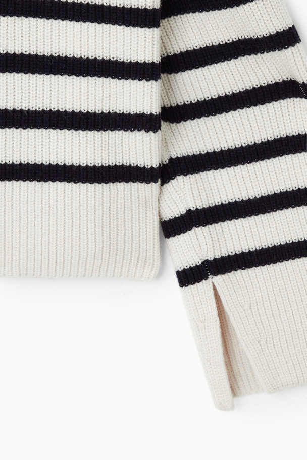 COS Striped Wool Roll-neck Jumper White / Striped