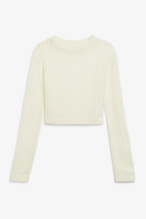 Monki Long Sleeved Ribbed Knit Sweater White