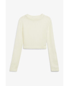 Long Sleeved Ribbed Knit Sweater White