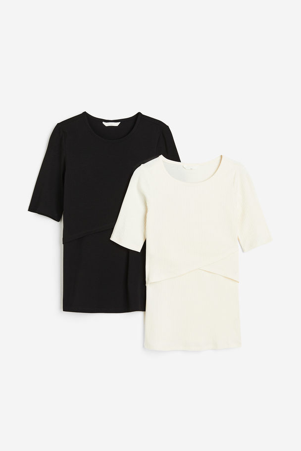 H&M Mama Before & After 2-pack Maternity/nursing Tops Black/cream
